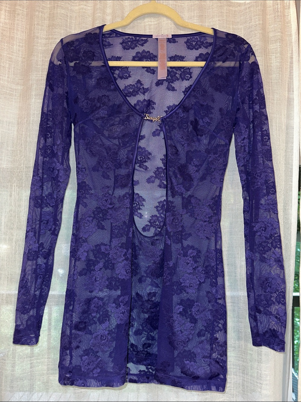 Savage X Fenty Purple Sheer Floral Lace Long-Sleeve Cover-Up